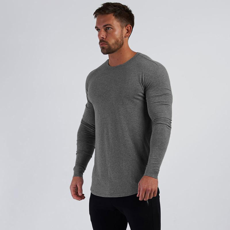 Camicia base tendenza da uomo a maniche lunghe sportiva slim in puro cotone traspirante con fondo tondo_voghion.com