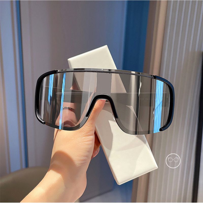 Korean Style Spring Summer One-piece Sunglasses Women With Large Faces, Windproof Cycling Glasses Men, Trendy Reflective_voghion.com