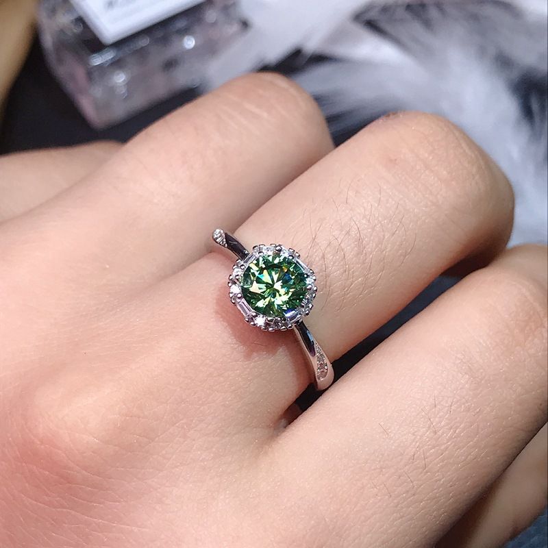Green Moissanite GRA Certificate Black Card Waist Code Silver Plated Platinum New Women's Ring_voghion.com