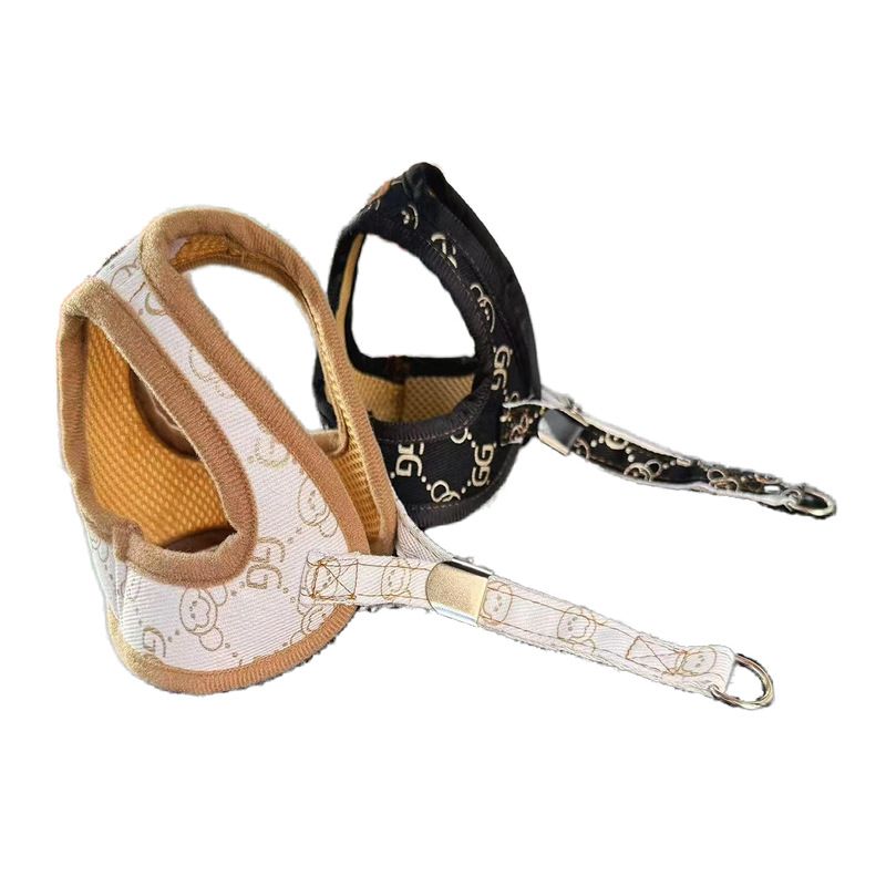 Arnés transpirable ajustable para perros pequeños y medianos, estilo chaleco, correa para gatos, con lámina dorada, accesorios de moda._voghion.com