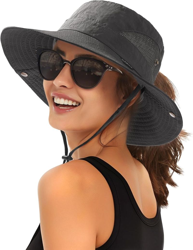 Cappello da sole da donna FURTALK con foro per coda di cavallo, da spiaggia, da escursionismo, estivo, a tesa larga, protezione UPF 80+ per esterni, pieghevole_voghion.com