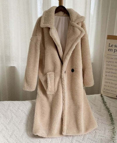 Halflange grote windjack voor dames, lamswollen herfst- en winternieuwe losse jas, effen kleur_voghion.com