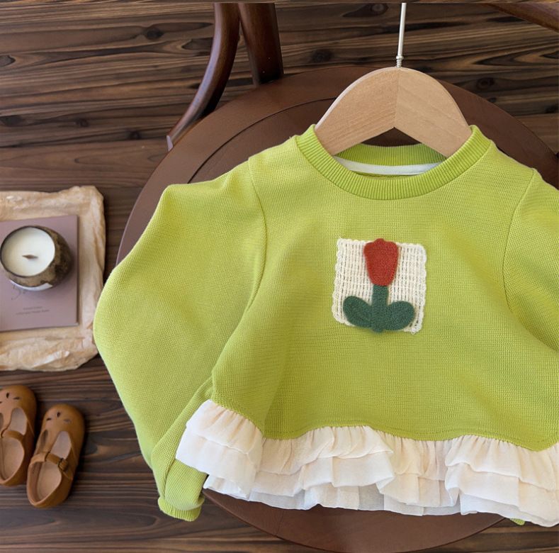 Ensemble pull deux pièces pour fille, vêtements pour enfants, combinaison en dentelle pour bébé, printemps et automne_voghion.com