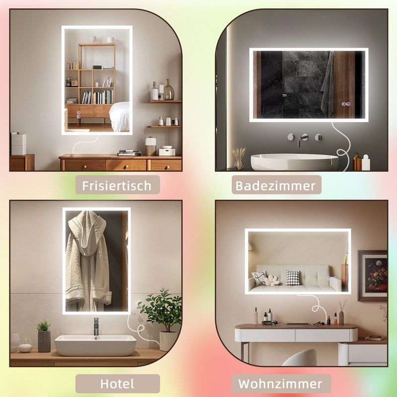 Glitzerlife Badspiegel Mit Beleuchtung -LED Wandspiegel Rund 100X60cm Badezimmerspiegel Mit Touch-Schalter Und Entfogger-Funktion Lichtspiegel Dimmbar 3000K-6500K_voghion.com