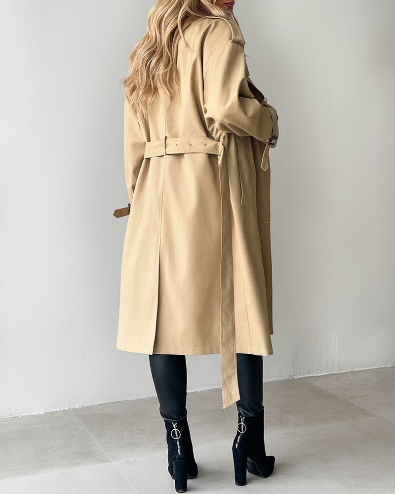 Klassischer Khaki-Trenchcoat für Damen mit Gürtel – Langer Mantel in schmaler Passform für Büro und Freizeit_voghion.com
