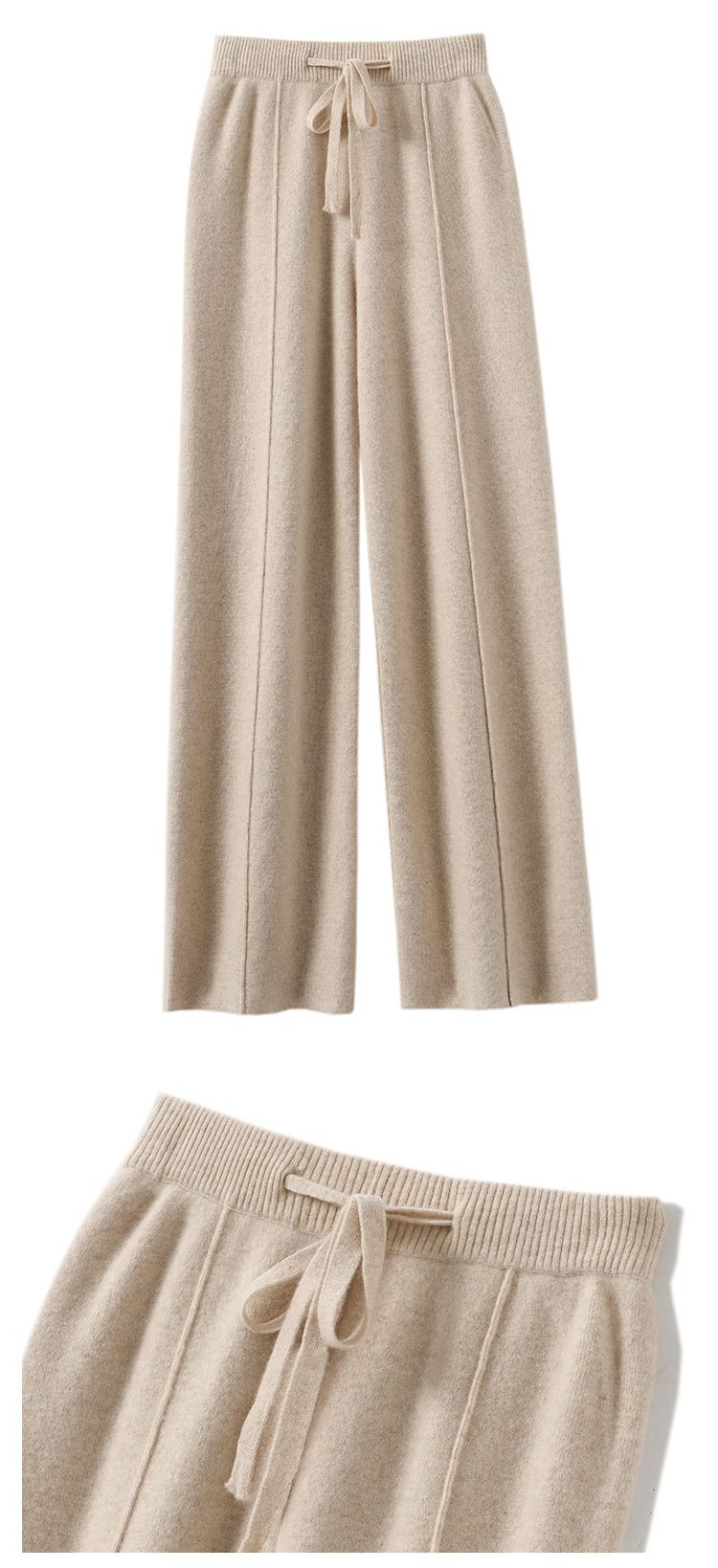K New High-waisted Women's Korean-style Warm Knitted Wide-leg Straight Trousers; Women's Solid Color Loose Wide-leg Trousers_voghion.com