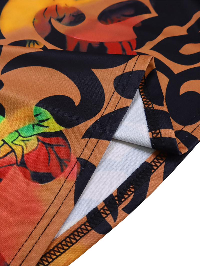 Blusa feminina estampada com cadarço, gola redonda, tamanho grande, estilo africano_voghion.com