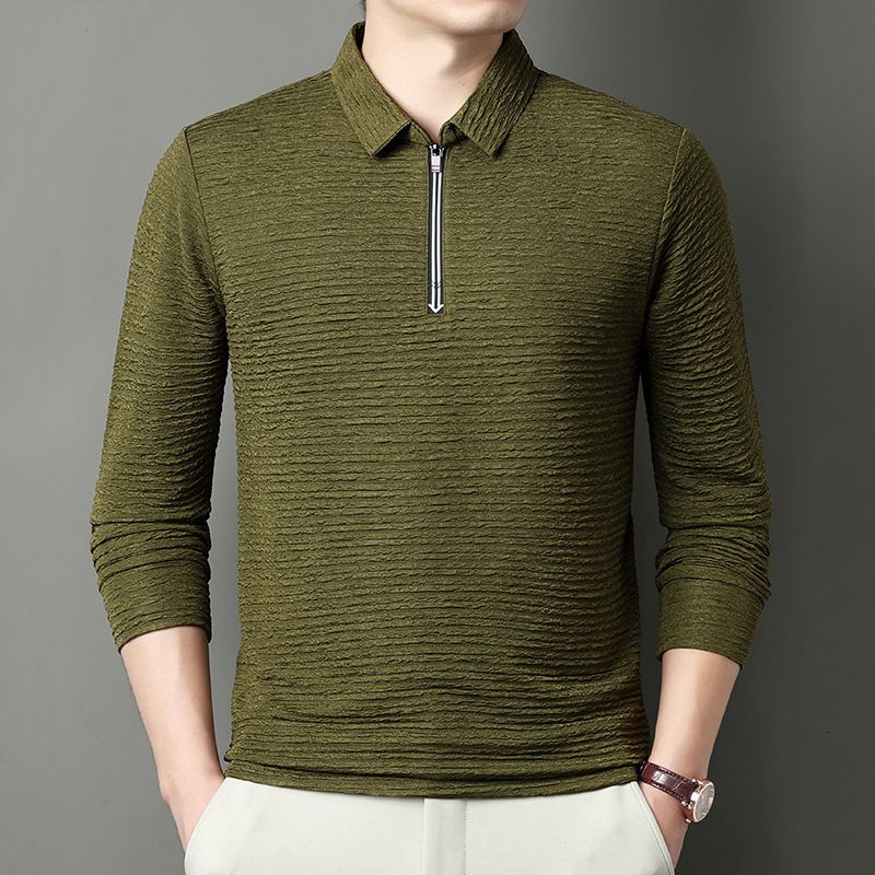 Langarm-Sweatshirt mit halbem Reißverschluss für Herren, Frühling und Herbst, einfarbig, mittelgrün, für Herren_voghion.com