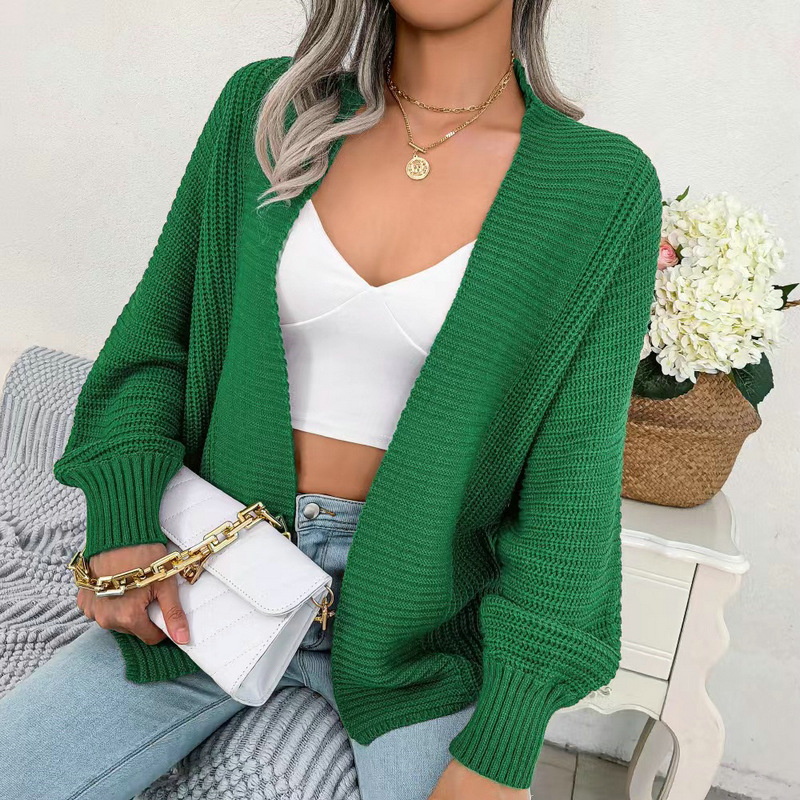 Women's casual bat long-sleeved loose cardigan sweater sweater jacket small shirt_voghion.com