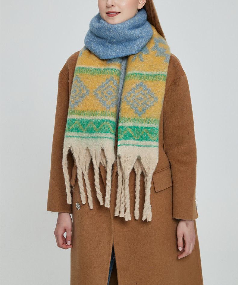 Unisex Looping yarn wool jacquard shawl shawl_voghion.com