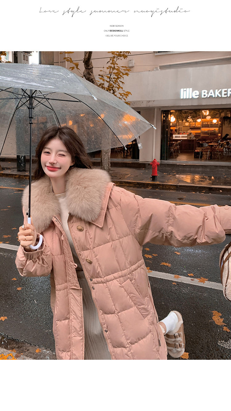 Milk Hoo Pink Large Feather Collar Down Cotton Coat For Women's Winter 2023 New Korean Edition Mid Length Fashionable_voghion.com