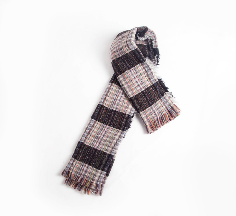 Unisex Large square shawl with thick stripes and fur shawl for women_voghion.com