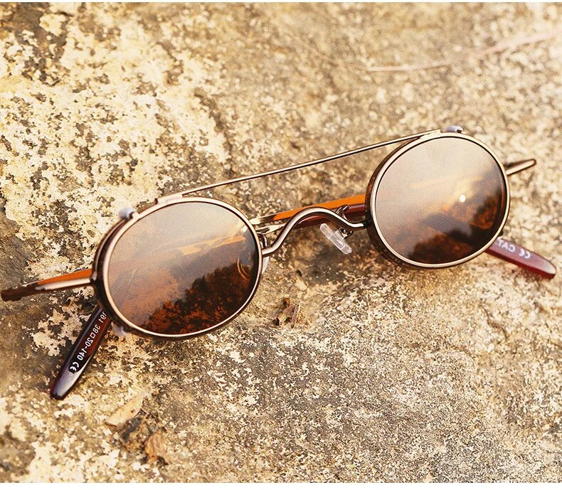 SHAUNA Punk Styles Women Small Oval Sunglasses Fashion Men Removable Clip Dual Use Blue Mirror/Clear Lens Glasses UV400_voghion.com