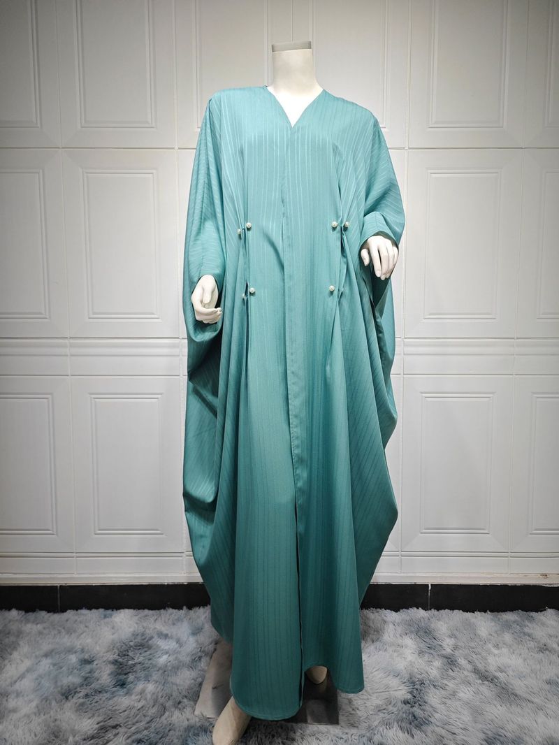 Verve MQ077 Muslim Women's Modest Fashion Turkish Striped Casual Plus Size Abaya Cardigan Robe_voghion.com