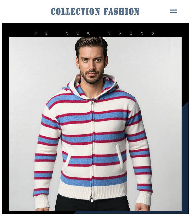 Maglione casual da uomo con cappuccio a righe spesse - Pullover in morbida maglia con orlo a coste, vestibilità ampia, maniche lunghe per autunno e inverno_voghion.com