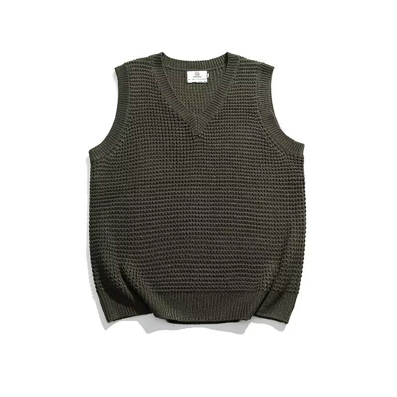 Koreanische Version V-Ausschnitt Gestrickt Für Männer Lose Und Faul Stil Oberbekleidung Reine Baumwolle Weste Pullover Einfarbig Paar_voghion.com