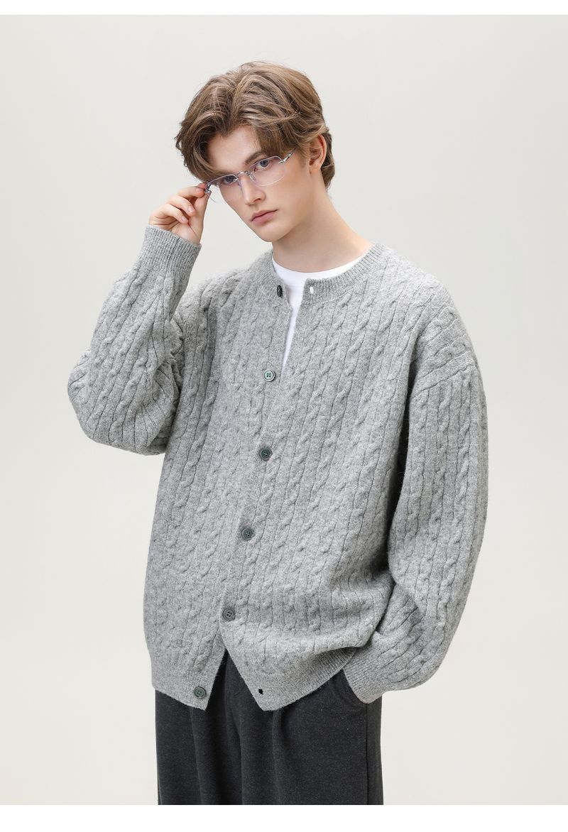 Trendy Vintage Cable-Strickpullover mit Struktur für Herren Herbst/Winter Neuankömmling Einfarbig Vielseitige Strickwaren Rundhals-Strickpullover-Jacke_voghion.com