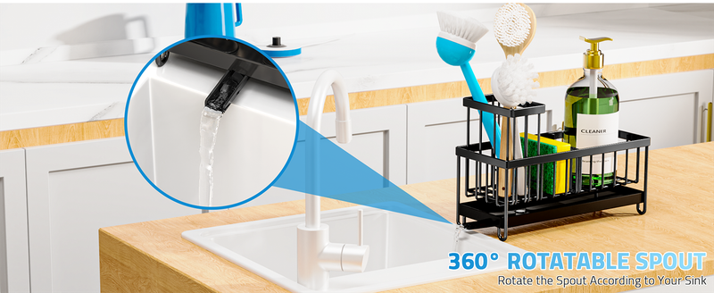 Rotating Sink Organizer - Stainless Steel Sponge Holder With Drip-Free Spout & Brush Storage Space-Saving_voghion.com