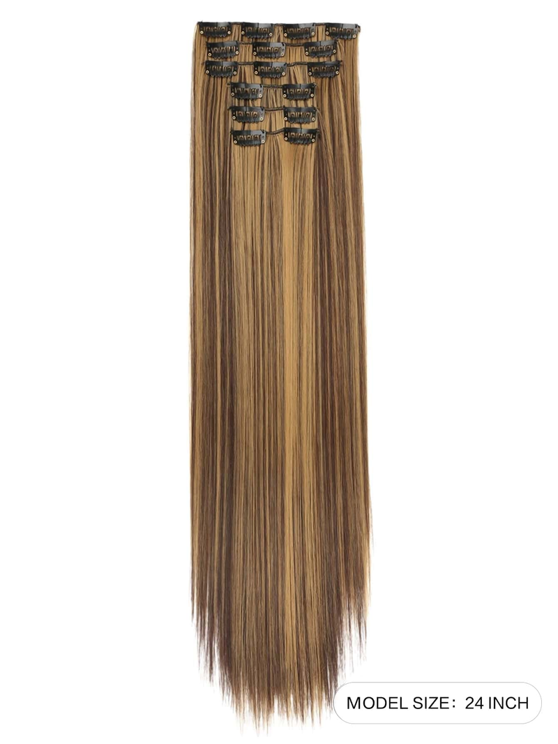 Clip da 1 pezzo in 6 pezzi con 16 clip per sintetizzare un'estensione di capelli lisci estesa da 24 pollici (oro intenso e_voghion.com