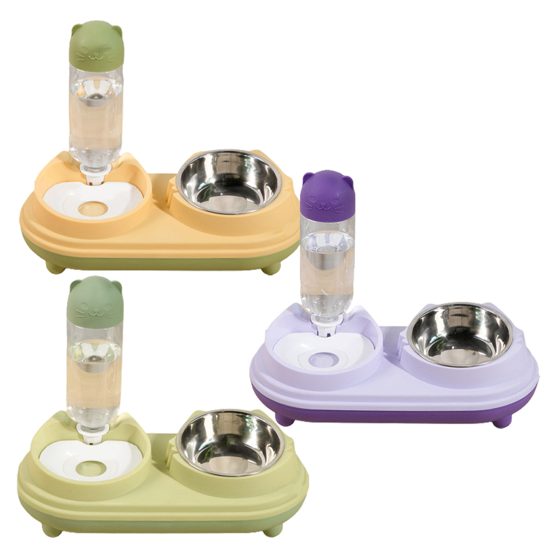 Guangying 1 conjunto moda 3 em 1 tigela de gato tigela dupla automática beber tigela proteção pescoço cão gato beber tigela de alimentação suprimentos para animais de estimação_voghion.com
