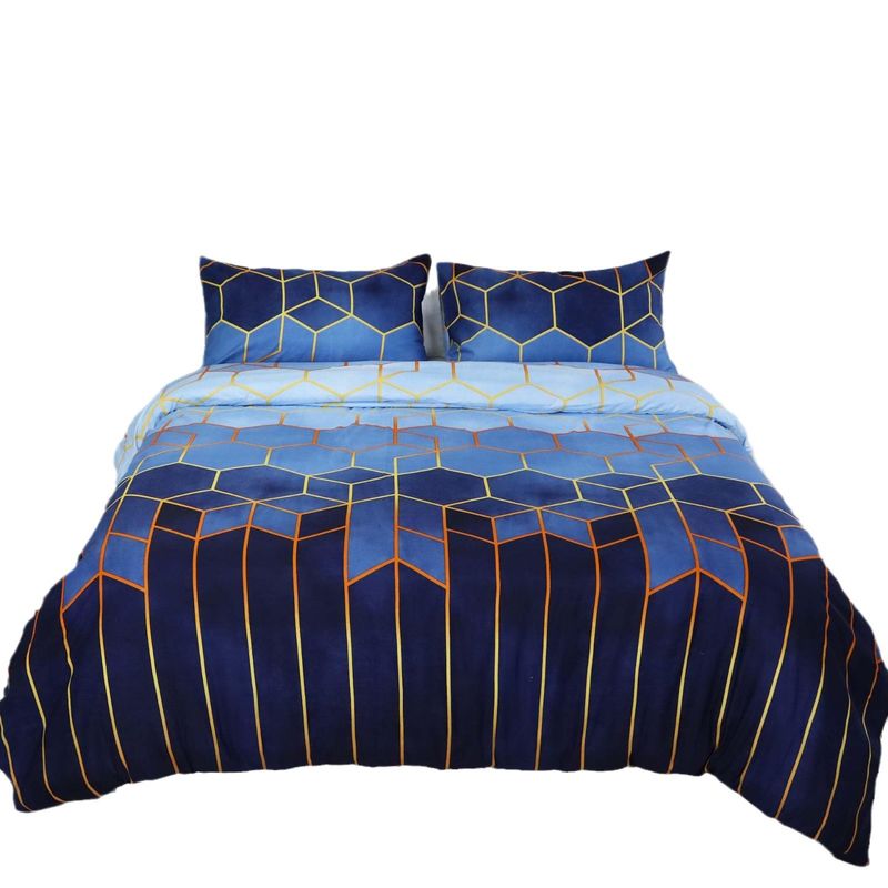 Luxury Geometric Print Duvet Cover Set With Gold Line Accents - Modern Minimalist Style Bedding Set For Queen, King, And Super King Sizes_voghion.com