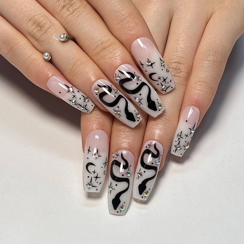 Sternenpunkt Bohrer Durch Schlangenmuster Kleine runde Punktverstärkung Transparentes Tragen Nagelschaf_voghion.com