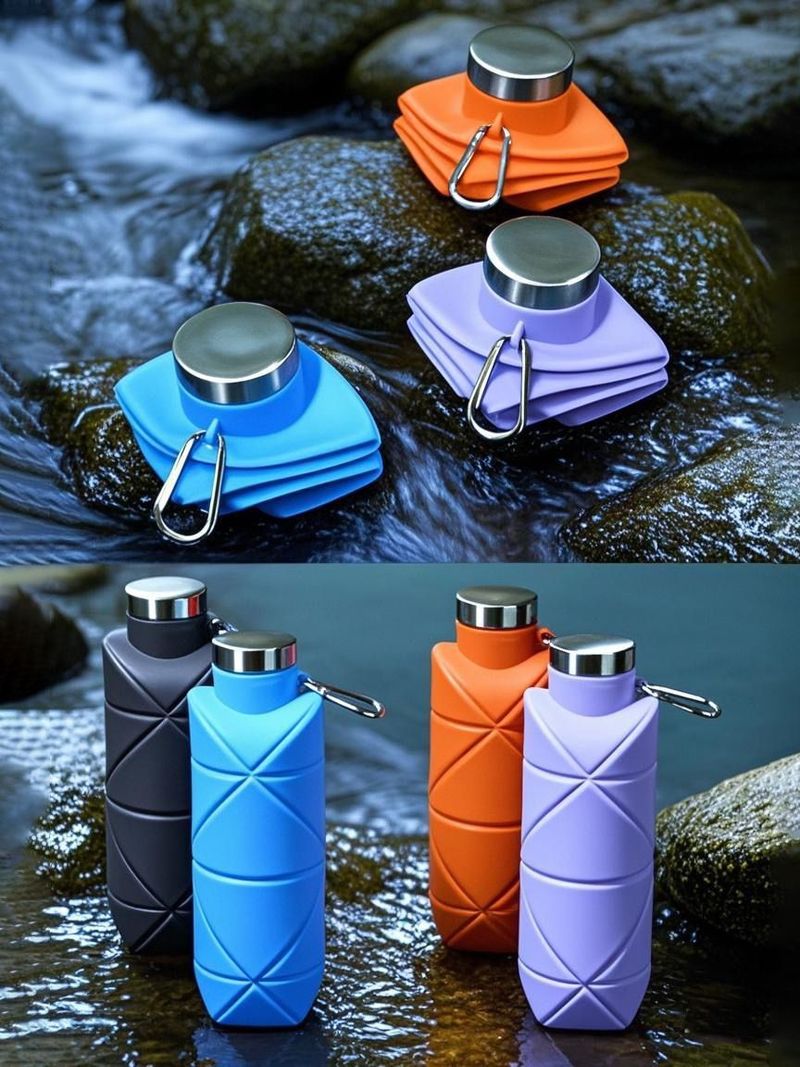 Silicone Foldable Water Storage Cup Food Grade Sports Outdoor Retractable With Lid Anti-scalding Travel Cycling_voghion.com