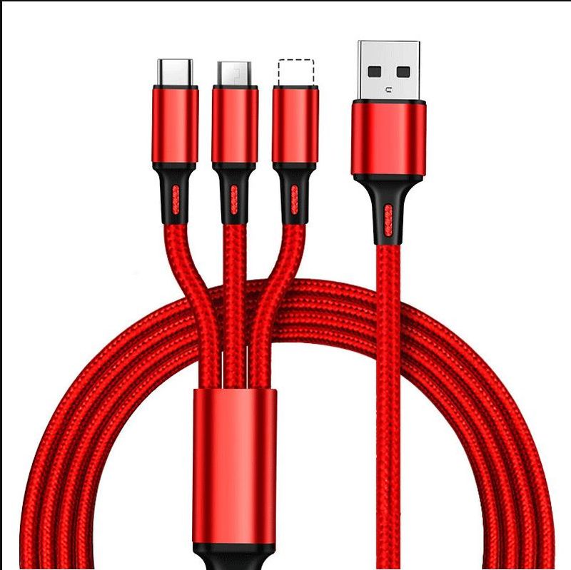 Unbeatable Quality Nylon Braided Data Multi-Head 2A Fast Three-in-One Mobile Phone Cable Neutral Charging Three-Head_voghion.com