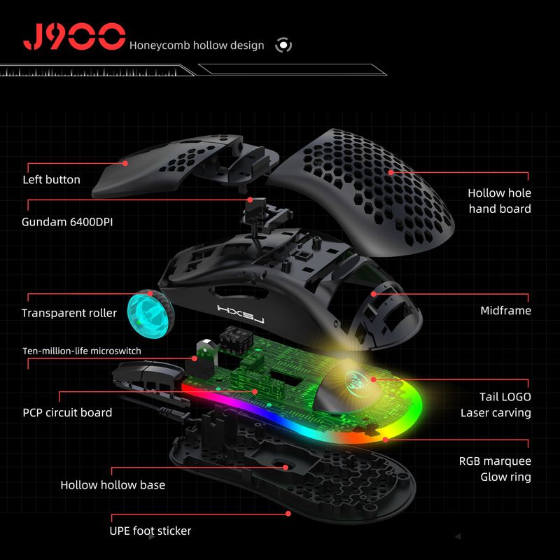 Hole RGB Glow Macro Programiranje Igralna miška 6-tipka za izklop luči Različne žične miške_voghion.com