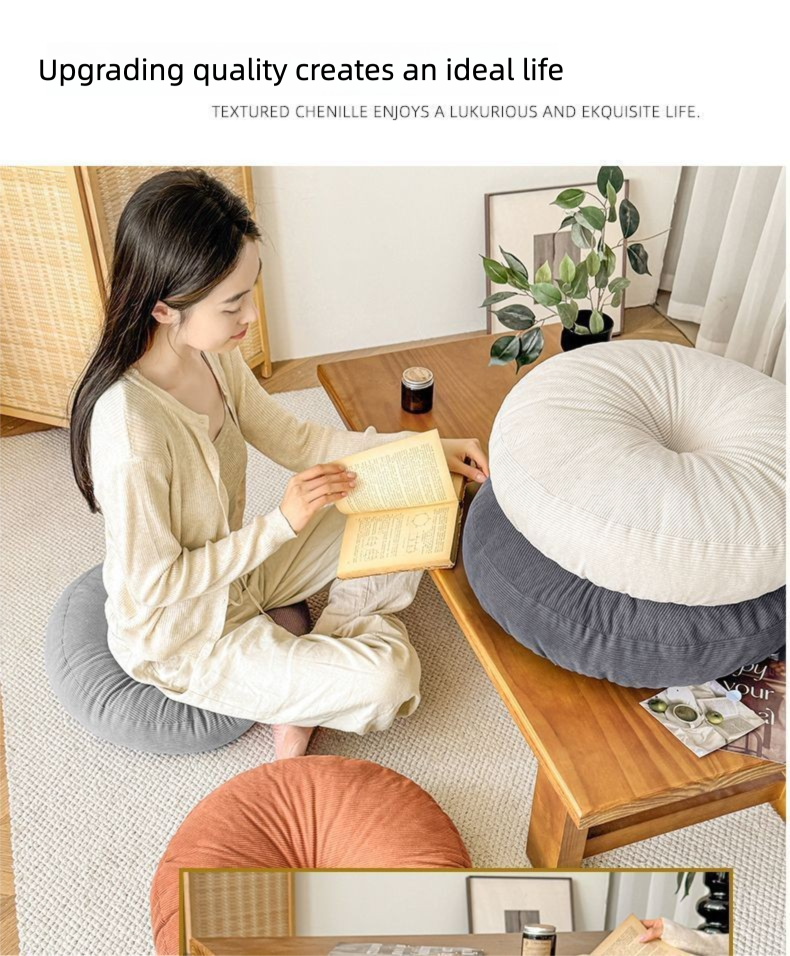 Cuscino futon in lino Kangju, spesso, per uso domestico, rotondo, in stile giapponese, per finestra a bovindo, tatami, pigro, rimovibile e lavabile._voghion.com