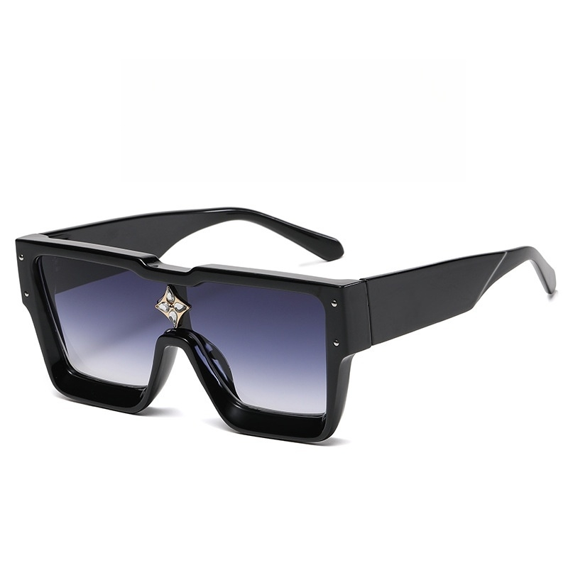 Neue Mode-Sonnenbrille mit großem Rahmen, europäische und amerikanische einteilige Sonnenbrille mit quadratischem Rahmen, Herren- und Damen-Persönlichkeits-Diamant-Reis-Nagel-Sonnenbrille_voghion.com