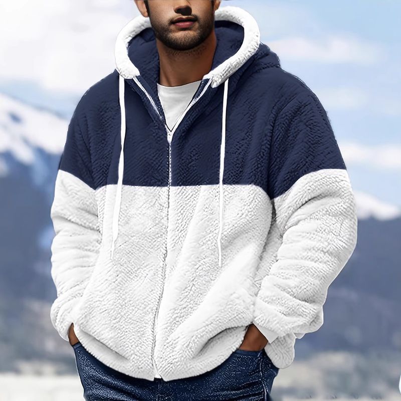 Jacke Herren Herbst und Winter doppelseitige Fleece warme Jacke lose Kapuze Freizeitjacke_voghion.com