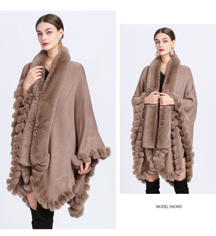 Elegante cardigan oversize con maniche a pipistrello e collo in pelliccia sintetica di coniglio - Lungo cappotto avvolgente con apertura frontale per donna (colori multipli)_voghion.com
