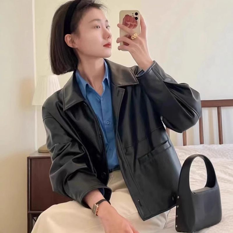 Veste courte noire en cuir synthétique pour femme, nouveau design, style américain, haut de gamme, petite_voghion.com
