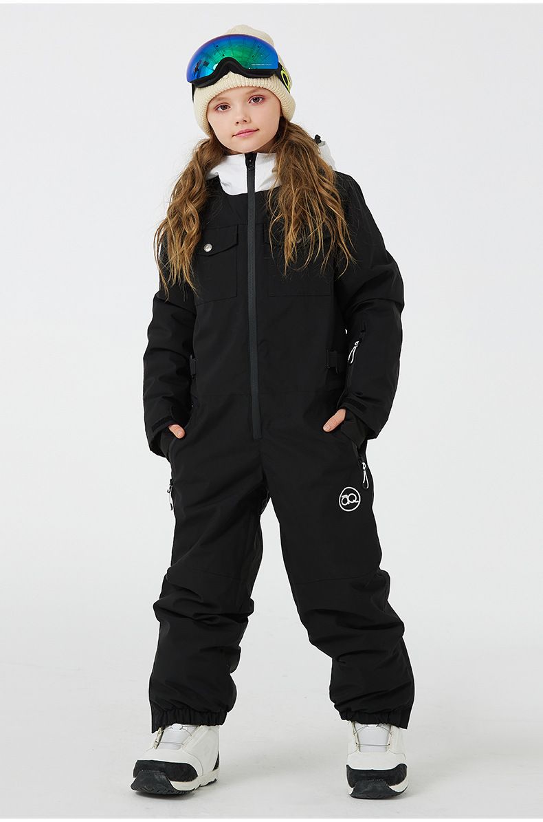 Wasserdichter Kinder-Schneeanzug, Winter-Skianzug für Jungen und Mädchen - Isolierter, warmer Snowboard-Skioverall (Blau/Schwarz/Khaki/Rosa/Orange/Weiß)_voghion.com