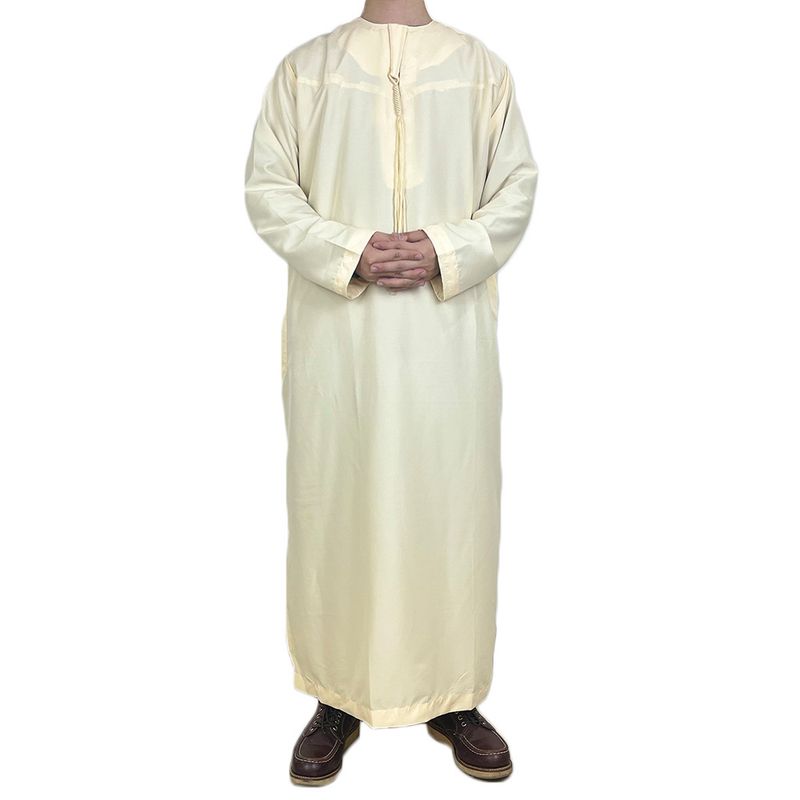 Men's Clothing men's robe solid color pocket design round neck long clothing_voghion.com