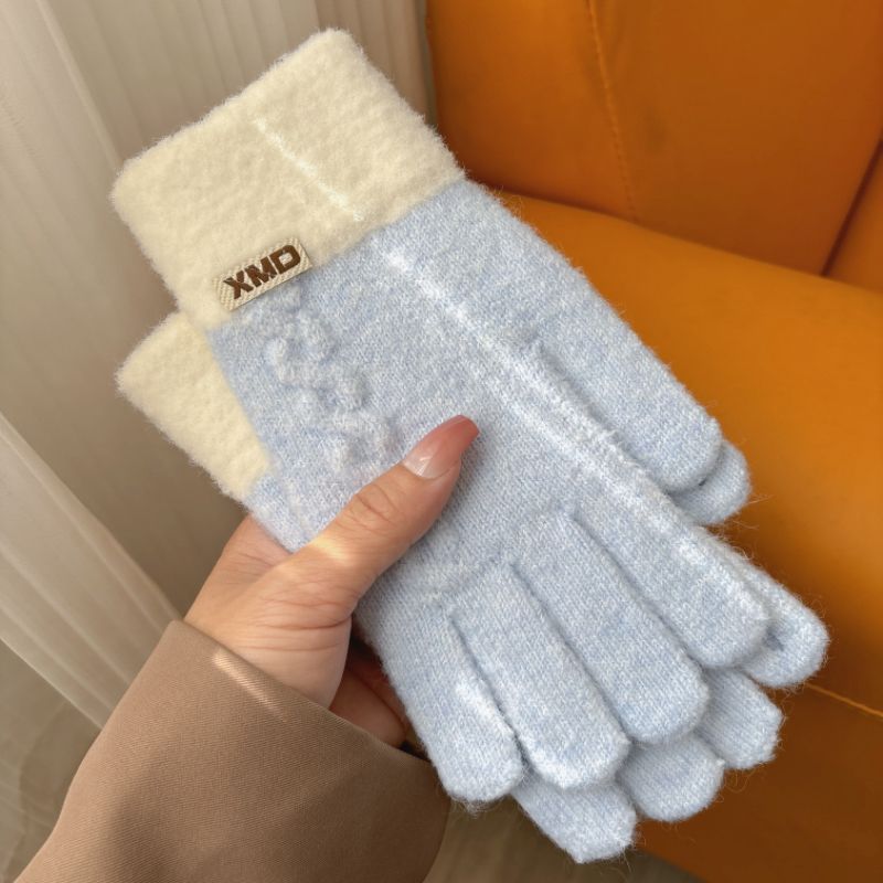 Gants d'hiver pour femmes, chauds et résistants au froid, en laine tricotée, cinq doigts, antigel, écran tactile, protection complète des doigts_voghion.com