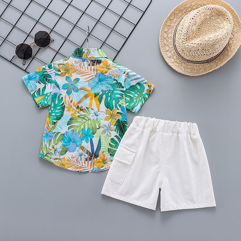 2024 Leaf Kuerzärmlech Shorts Baby Summer Cool Moud Shirt Zwee-Stéck Set_voghion.com