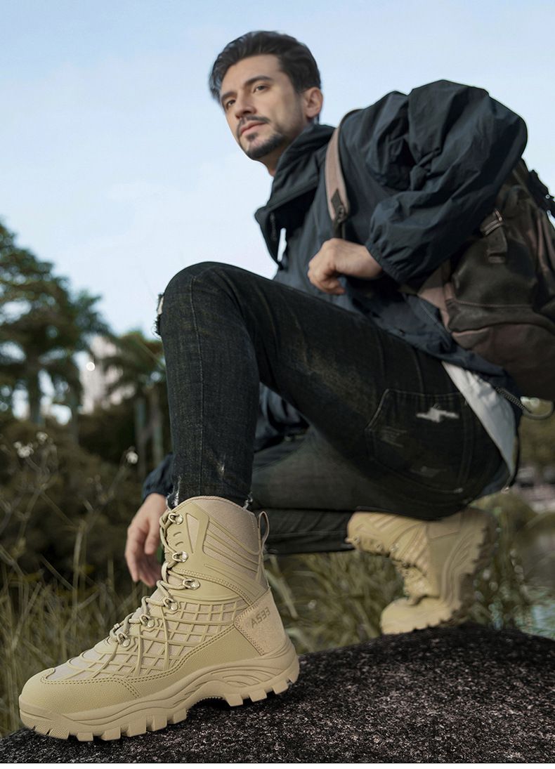 Chaussures de randonnée légères et respirantes pour hommes avec semelle en caoutchouc antidérapante pour le trekking en plein air, le trail et les activités tactiques. Bottes de combat, bottes tactiques_voghion.com