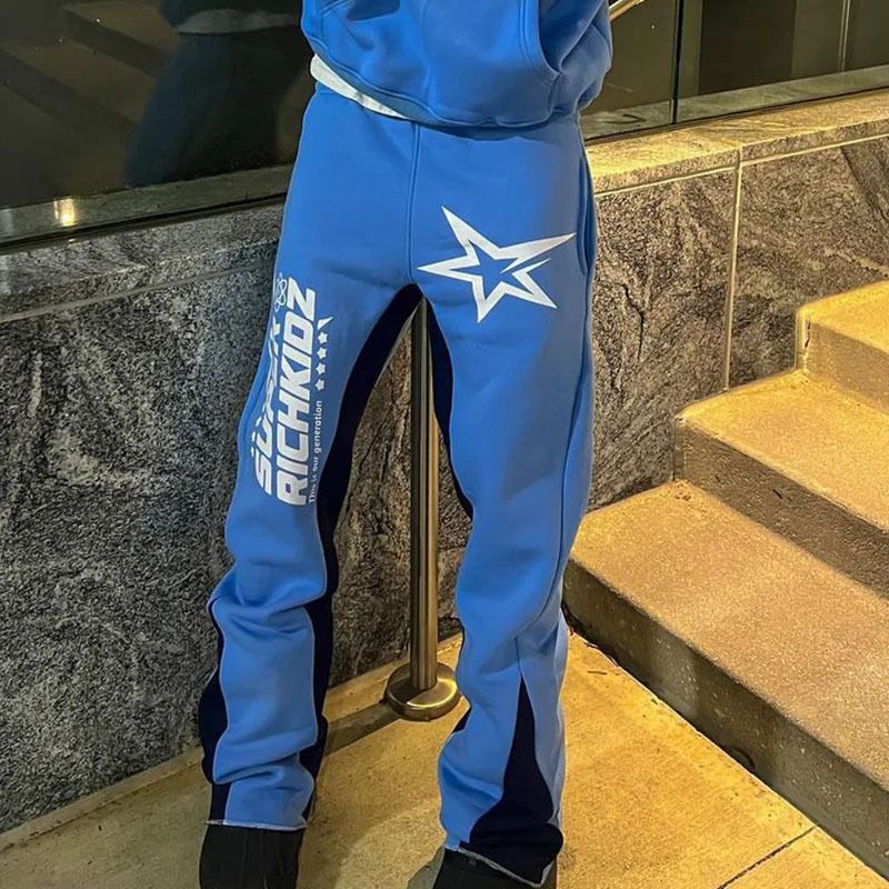 Lässige Hose mit geradem Bein und Buchstabendruck – Retro-Street-Sporthose mit lockerer Passform für Männer und Frauen in mehreren Farben_voghion.com