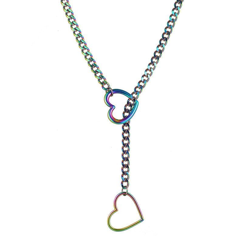Collana con anello scorrevole a forma di cuore in acciaio al titanio, stile unisex, personalità, catena cubana, gioielli di alta gamma_voghion.com
