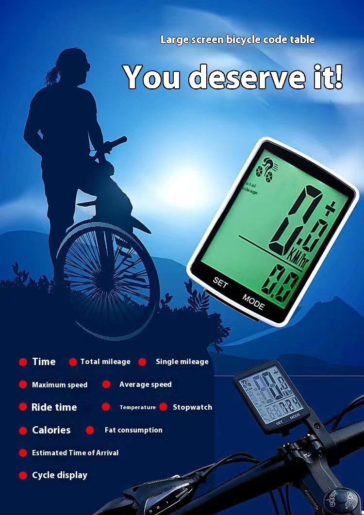Vélo avec grand écran de 2,8 pouces, chinois, anglais, ultra lumineux, LED, veilleuse, testeur de vitesse, compteur de vitesse sans fil_voghion.com