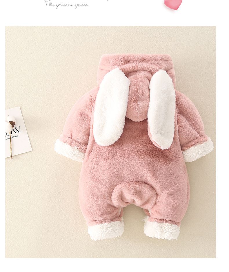 Baby bunny jumpsuit with thick velvet outfit cute set for baby girls' winter outings and outerwear_voghion.com