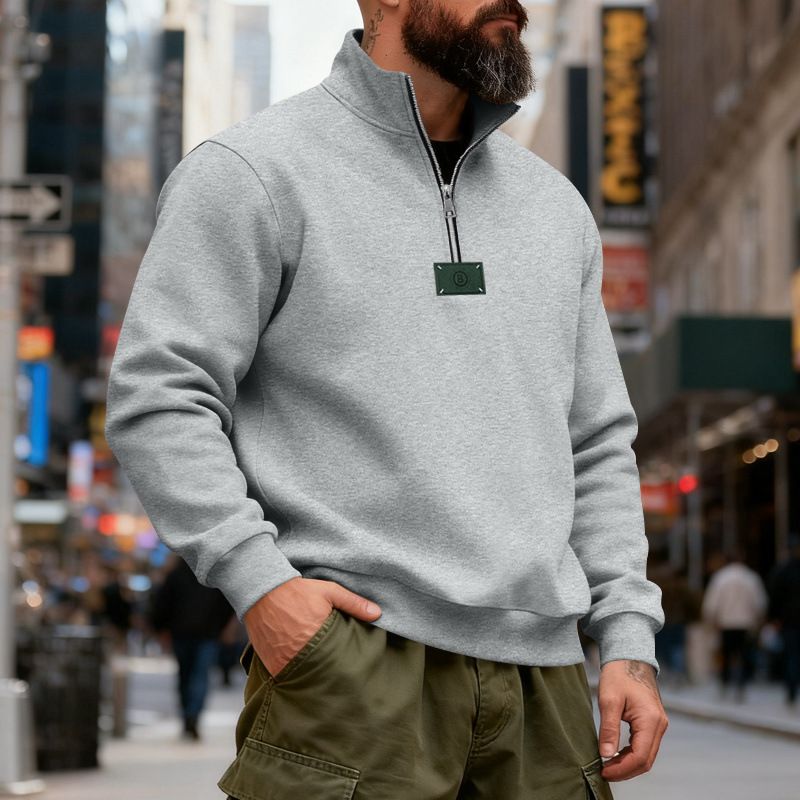 Felpa casual invernale da uomo con cappuccio, mezza zip, collo alto, foderata in pile e logo Tafle - Felpa con cappuccio dalla vestibilità comoda_voghion.com