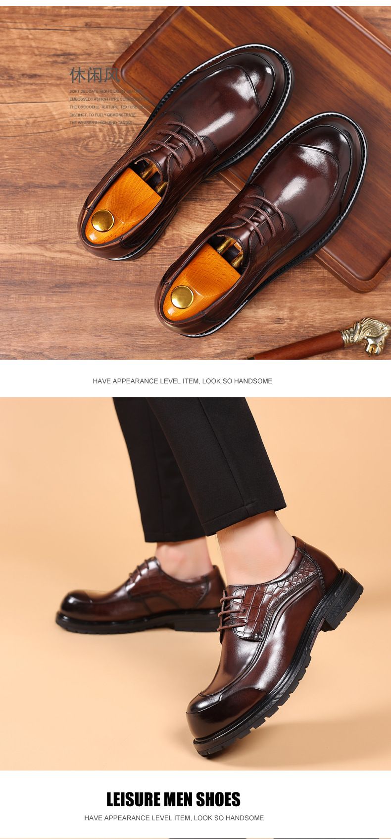 Spring new business dress shoes men's leather casual men's shoes big head thick sole real cowhide commuter shoes_voghion.com