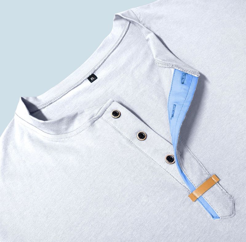 Men's Long Sleeve Henley T-Shirt - Breathable Cotton Blend, Casual Crew Neck Tee With Color Block Design For Everyday Wear_voghion.com
