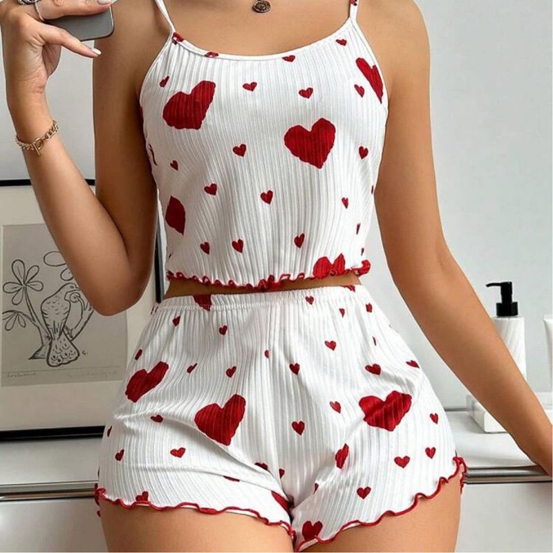Damen Nachtwäsche Sommer Ärmellos Hosenträger Pit Streifen Girl Love Printing Pure Desire Pyjamas_voghion.com