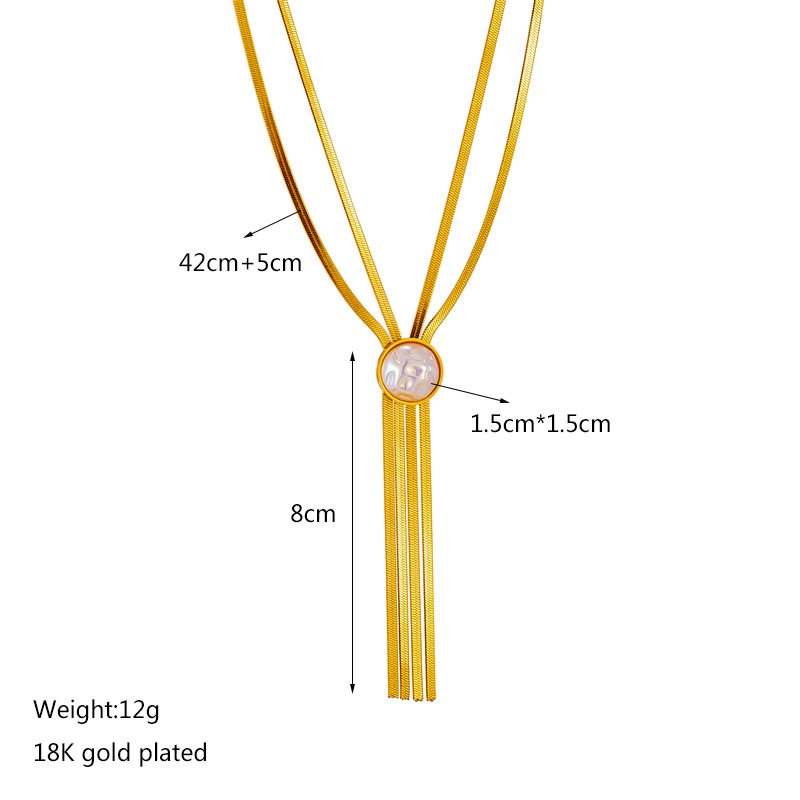 European and American niche design high-end temperament pearl round multi-layer titanium steel tassel snake bone chain jewelry accessories necklace_voghion.com