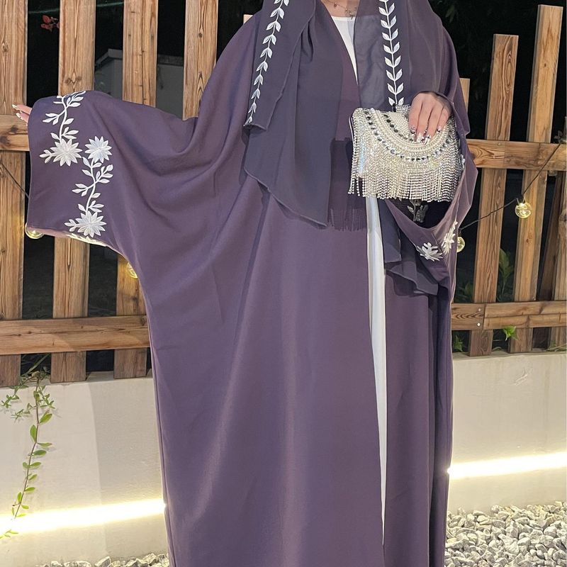 Női ruházat muszlim abaya hímzett kabát lila hímzett köntös ruha_voghion.com