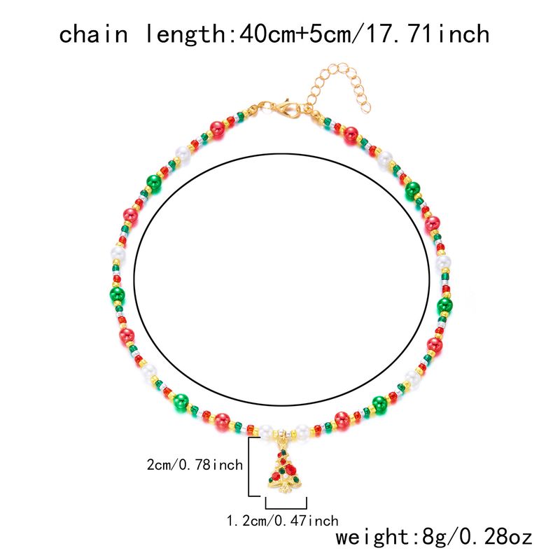 "Red Green Christmas Necklace | Christmas Tree & Snowflake Pendants | Rice Bead Color Blocking | Clavicle Chain | Tarnish-Resistant Alloy | Festive Ho_voghion.com